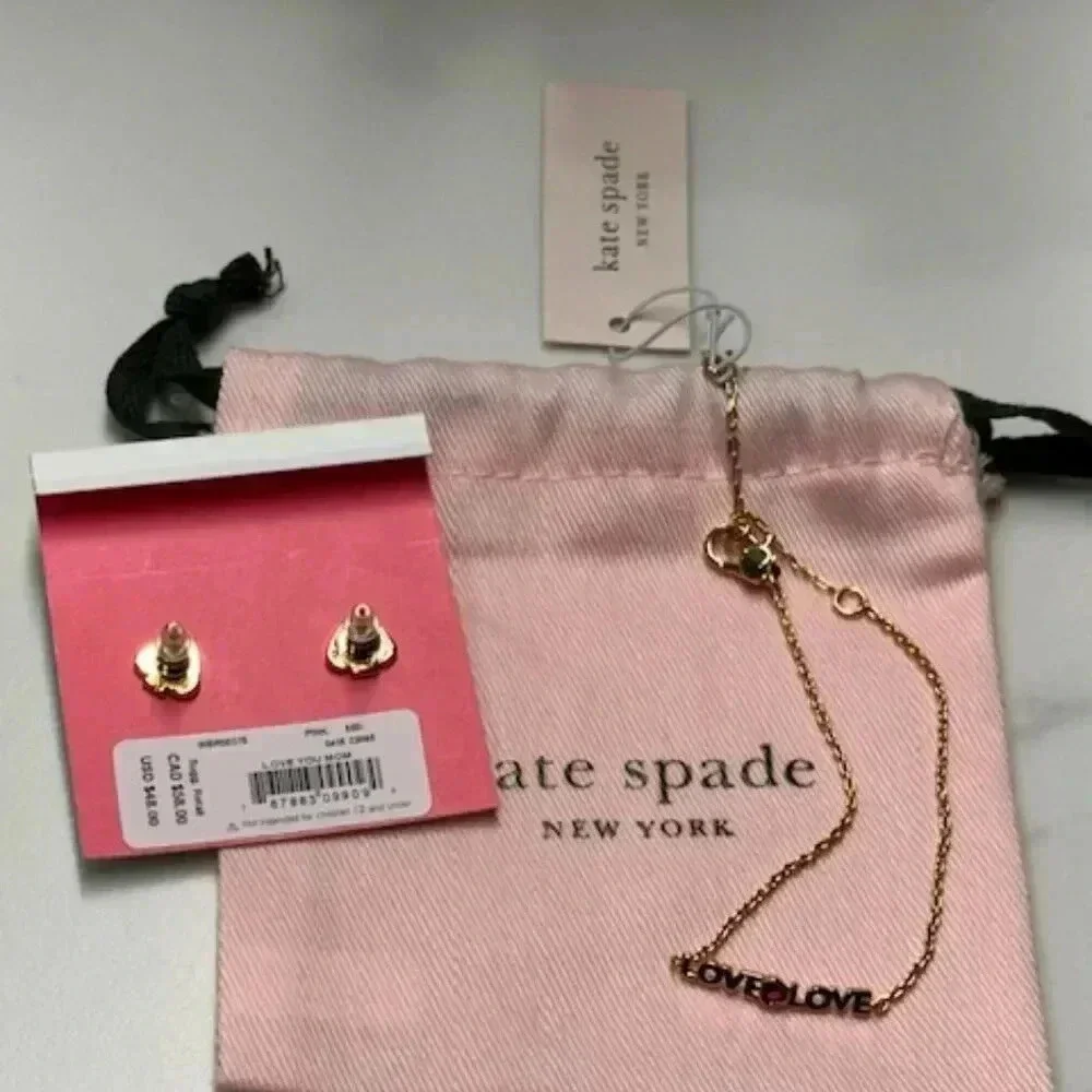 3 items Kate Spade Love Earrings and Bracelet NWT + Dustbag